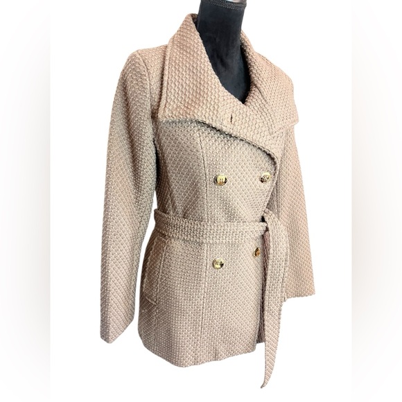 CALVIN KLEIN STUNNING DOUBLE BREASTED WAFFLE TEXTURED GOLD BUTTONS WINTER COAT - Picture 5 of 13